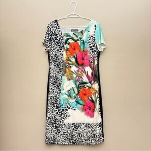 Simon Chang Multicolor Floral and Leopard Mini Dress